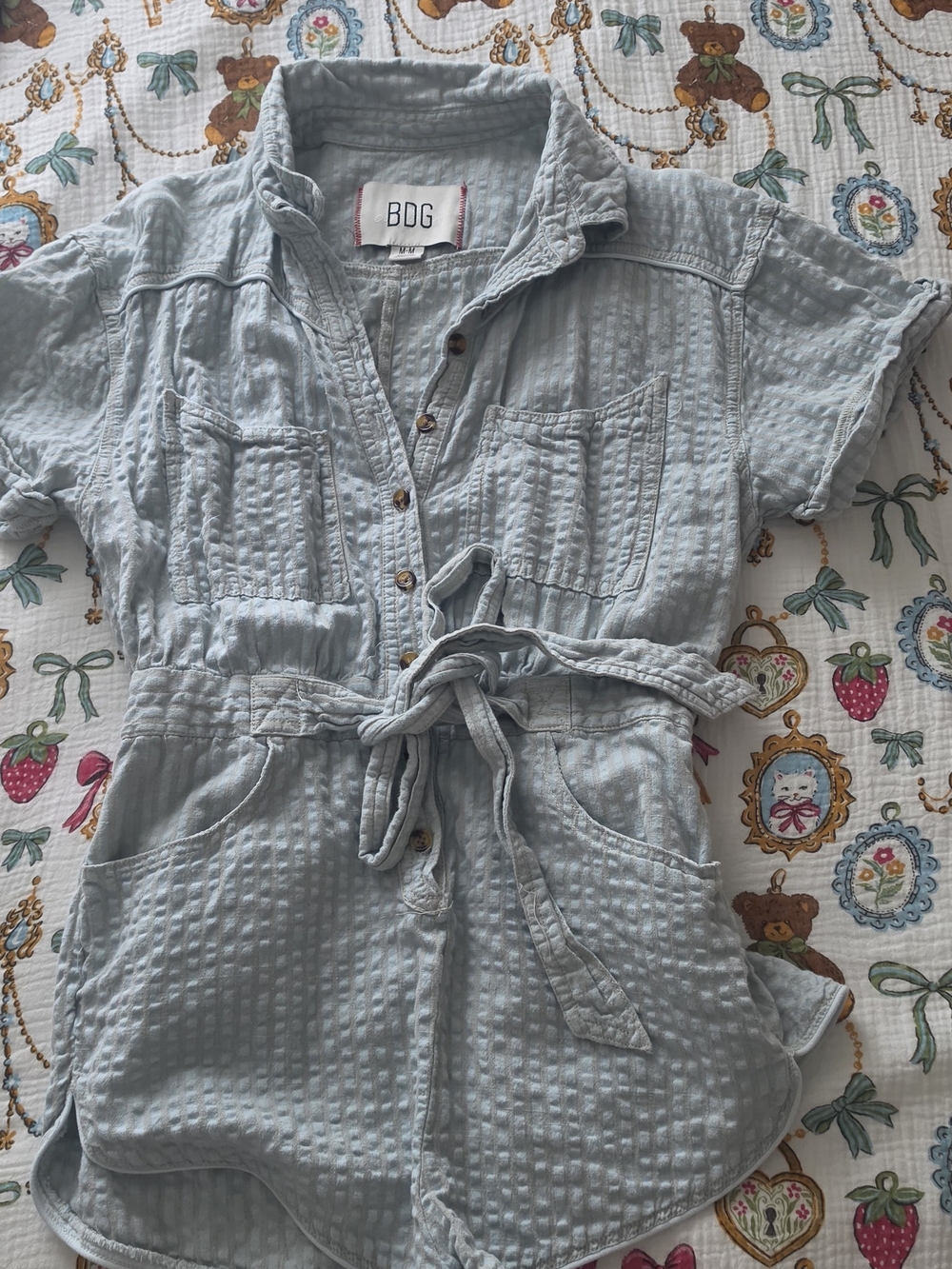BDG Light Blue Textured Short Romper